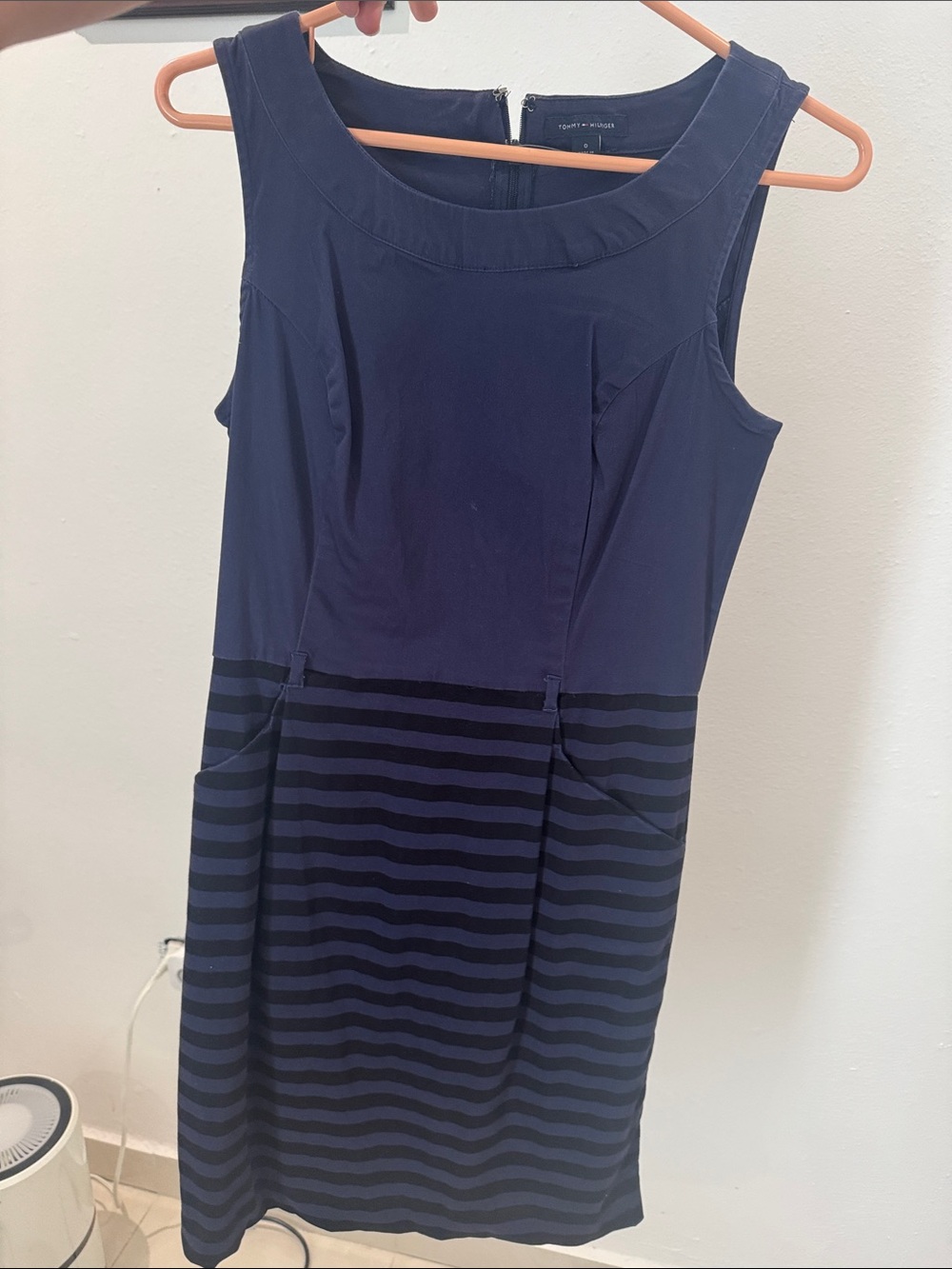 Tommy Hilfiger Navy and Black Sleeveless Striped Midi Dress